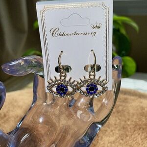 Bejeweled Evil Eye Earrings. Gold tone.